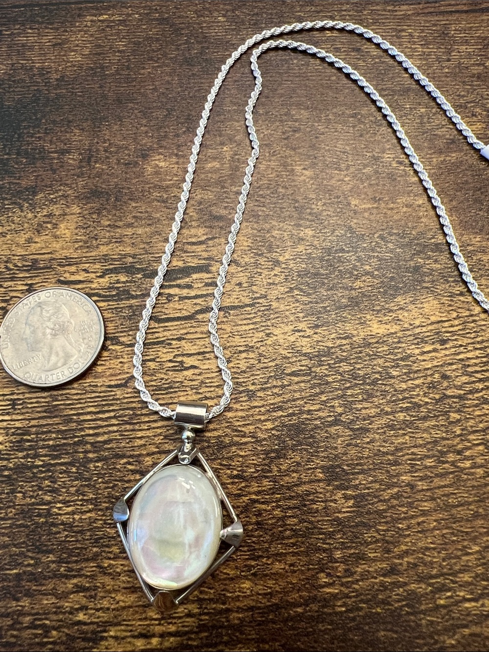 Sterling Silver Iridescent Mother-of-Pearl Pendant Necklace - White - Picture 7 of 7